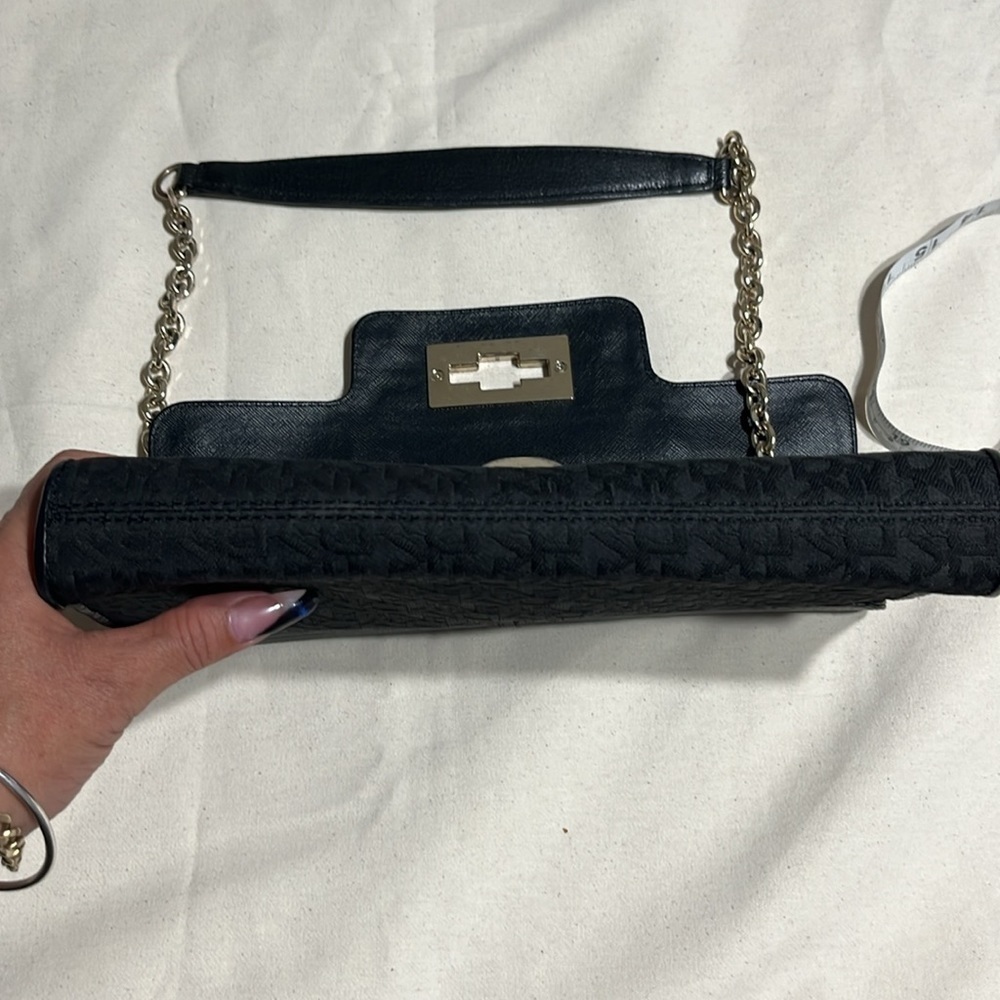 DKNY Black Leather/Black Canvas Shoulder Clutch - Picture 9 of 9